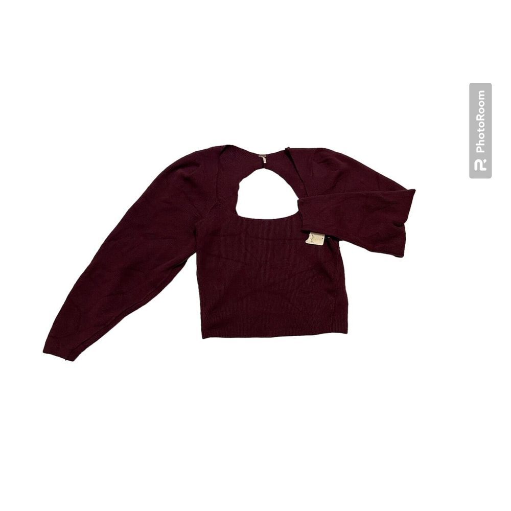 FREE PEOPLE Pomegranate Wine Cropped Pullover Sweater  NWT Size XL open V Back‎